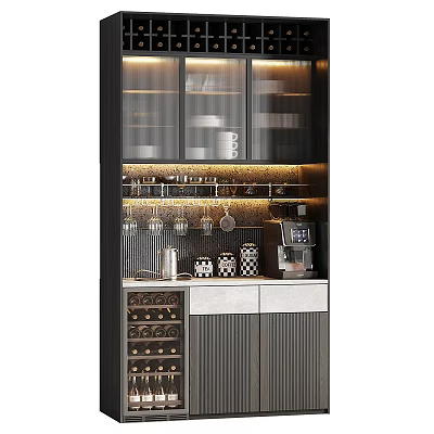Modern Luxury Home Wine Cabinet With Warm LED Light And Multi Functional Storage Space 3d model