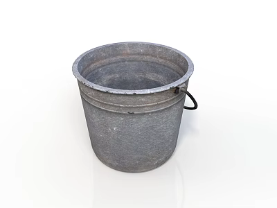Practical Galvanized Metal Bucket with Gray Surface and Black Handle for Household Use 3d model