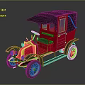 Vintage Red And Yellow Classic Car With Black Canopy Top And Yellow Wheels