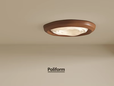 Modern Poliform Ceiling Light With Round Wooden Frame And White Lampshade For Contemporary Interiors 3d model