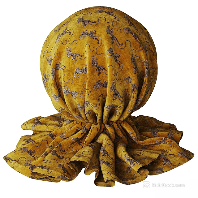 Yellow Decorative Fabric Component With Dragon Pattern And Ruffled Bottom Design 3d model 