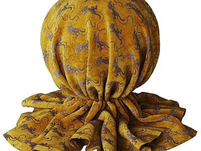 Yellow Decorative Fabric Component With Dragon Pattern And Ruffled Bottom Design 3d model