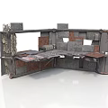 Rustic Industrial Corner Scene Structure With Metal Frame Brick Wall And Damaged Panels