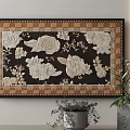 Elegant Square Carpet With Golden Floral Pattern On Black Background And Brown Border 3d model