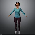 Fitness Character Wearing Blue Long Sleeve Top Dark Leggings White Sneakers And Headband On Gray