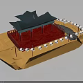 Traditional Asian Pavilion Architecture With Green Roof Red Platform And White Lanterns