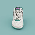 White High Top Sneakers With Green Collar Pink Logo And Perforated Design Details