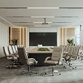 Modern Conference Room Interior With Long Table Ergonomic Chairs Projector Large Windows And Plants