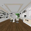 Beauty Hair Salon Interior With White Styling Chairs Mirrors Product Shelves And Wooden Flooring
