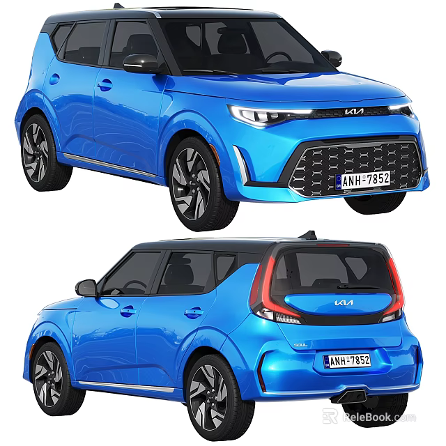 Blue Kia Soul Compact Car Front And Rear Exterior Views 3d model 