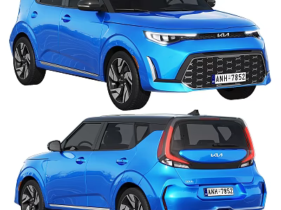 Blue Kia Soul Compact Car Front And Rear Exterior Views 3d model