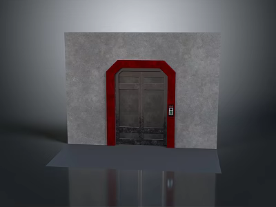 Metal Door With Red Frame On Gray Wall And Control Panel 3d model