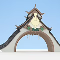 Brown And White Traditional Chinese Archway With Ornate Eave And Lotus Decoration