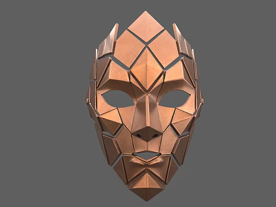 Detailed Copper Geometric Mask Sculpture Carving With Polygonal Pattern Design 3d model