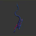 Artistic Blue And Red Fantasy Creature Model With Spikes And Unique Shape
