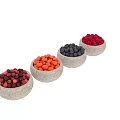 Fresh Mixed Fruits in Stone Bowls with Cranberries Apricots Blueberries and Raspberries
