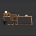 Vintage Office Desk With Old Typewriter Telephone Books And Wooden Chair