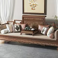 Elegant Chinese Arhat Bed With Carved Wooden Frame Tea Table And Decorative Cushions