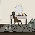 Elegant Dressing Table Interior With Round Mirror Brown Chair And Green Stool 3d model