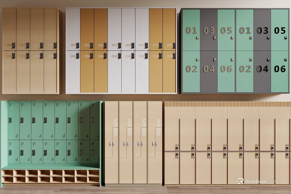 Colorful Numbered Storage Lockers in Organized Rows With Different Color Tones 3d model 
