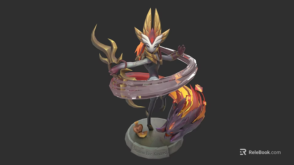 Game Fantasy Character With Golden Red Headdress And Glowing Ring Weapon Flaming Base 3d model 