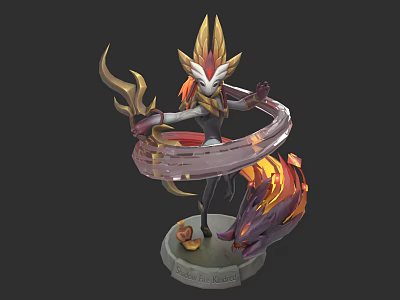 Game Fantasy Character With Golden Red Headdress And Glowing Ring Weapon Flaming Base 3d model