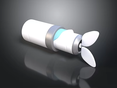 White Cylindrical Propulsion Device With Silver Ring Blue Connecting Section And White Propeller 3d model