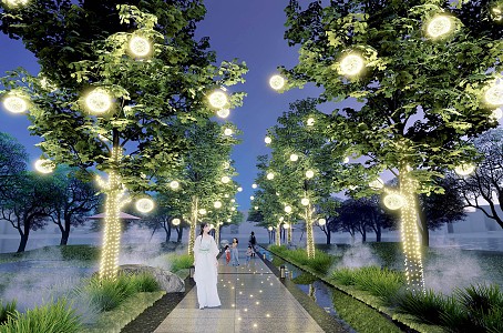 Modern Landscape Lights Street Trees Landscape Lights Atmosphere Lights Paving Garden Road Hanging Tree Lights Night Scene Luminous Trees Neon Lights Stars Ground Lights Street Lights 3d model