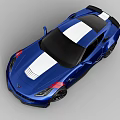 Blue Sleek Sports Car With White Stripes Red Accents And Black Alloy Wheels