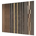 Modern Wall Design With Wooden Vertical Strips Metal Accents And Marble Panels