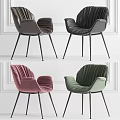 Pink And Green Velvet Dining Chairs With Pleated Back And Black Legs