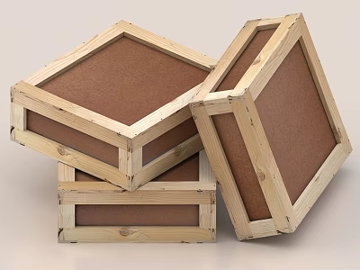 Wooden Storage Crates with Brown Interior and Wooden Frame Stacked Together for Organizing 3d model