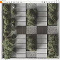 Geometric Garden Landscape Design With Concrete Slabs Wooden Sections And Lush Green Plants