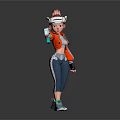 3D Female Character Wearing Red Jacket White Headgear And Holding Blue Glowing Device