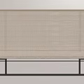 Beige Woven Roman Blinds With Brown Leather Straps And Black Metal Frame