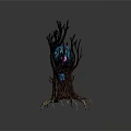 Cartoon Fantasy Tree Scene With Brown Trunk Purple Pink Branches And Blue Glowing Effects