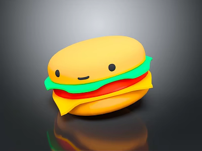 Cute Cartoon Style Smiling Hamburger With Yellow Bun Green Lettuce Red Tomato And Yellow Cheese 3d model