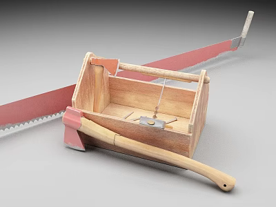 Woodworking Tools Wood Tool Box Saw Axe Hammer 3d model