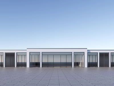 Commercial Street Modern Architecture With Large Glass Windows And Doors Spacious Square And Blue Sky 3d model