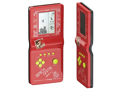 Red Handheld Brick Game Entertainment Appliance With Classic Buttons And LCD Screen 3d model