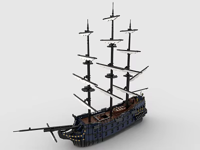 Building Block Sailing Ship Model With Multiple Masts Blue Hull And Brown Deck 3d model Building Block Sailing Ship Model With Multiple Masts Blue Hull And Brown Deck 3d model