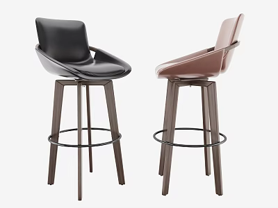 Modern Black and Pink Bar Stools with Wooden High Legs and Metal Ring Footrest 3d model
