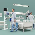 Advanced Medical Equipment with Hospital Bed Monitor and Medical Staff Attending Patient