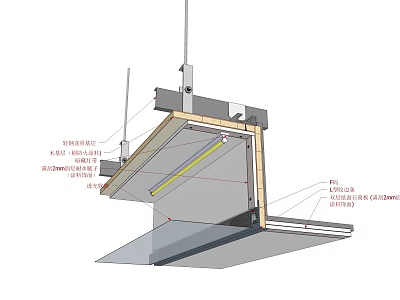 Detailed Suspended Ceiling Structure with Keel Gypsum Board and Insulation Layer 3d model