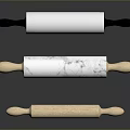 Three Different Rolling Pins With Wooden Marble Pattern Bodies And Black Handles For Baking