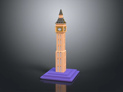 London Scenery Featuring Big Ben Clock Tower Model With Purple Base And Landmark Design 3d model