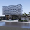 Modern Sales Office Building With Green Roof Curved Design And Courtyard Water Feature