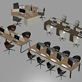 Modern Office Desk And Chair Sets With Multiple Workstations In Workspace 3d model