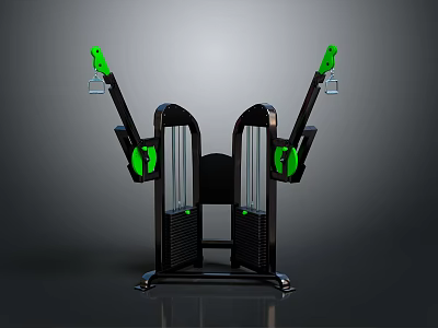 Black And Green Home Gym Fitness Machine With Arm Handles And Weight Plates 3d model