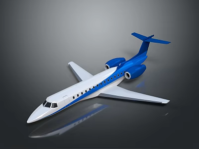 Blue And White Airplane Model With Two Blue Engines White Wings And Gray Background 3d model